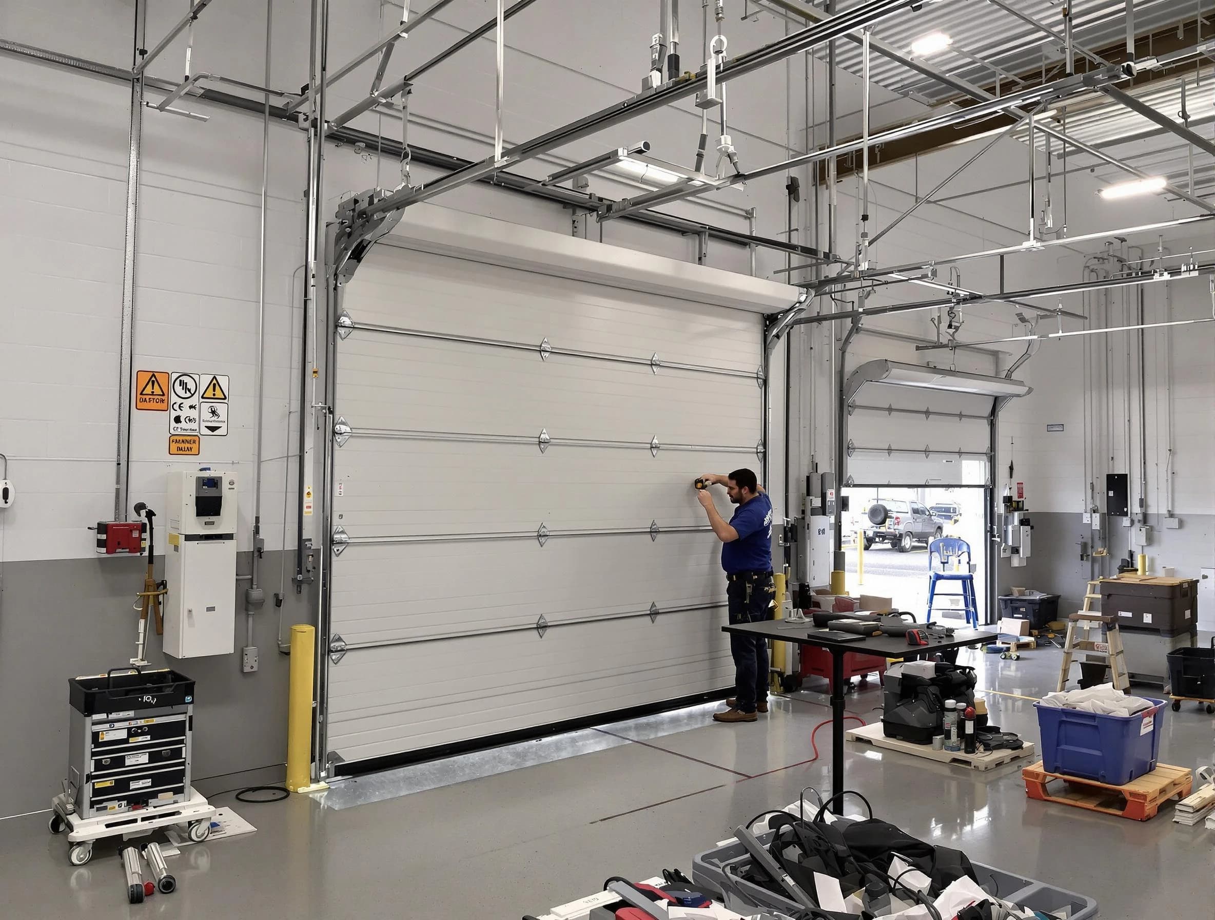Commercial garage door repair being performed by Plainsboro Garage Door Repair expert in Plainsboro
