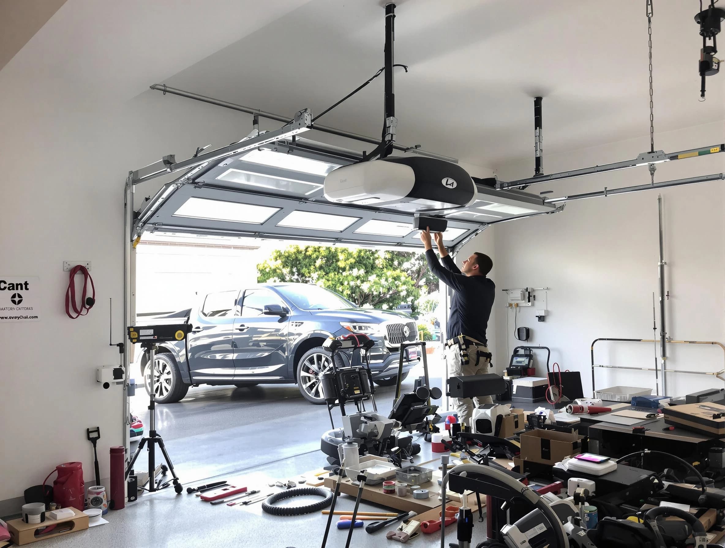 Plainsboro Garage Door Repair specialist installing smart garage door opener system in Plainsboro home