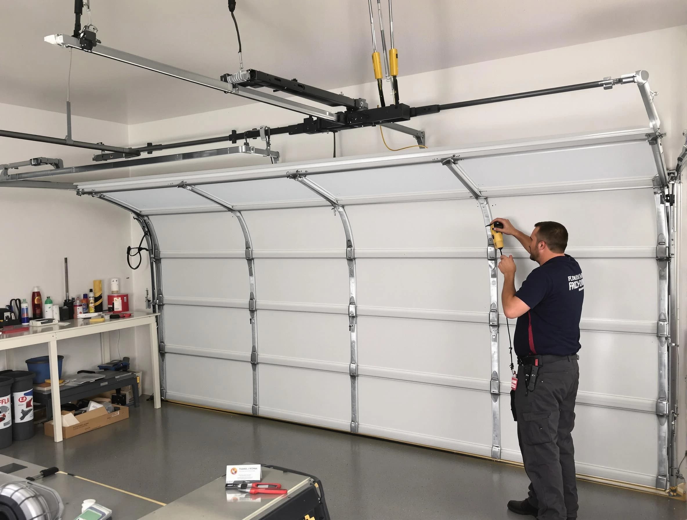 Plainsboro Garage Door Repair certified technician performing overhead door system repair in Plainsboro