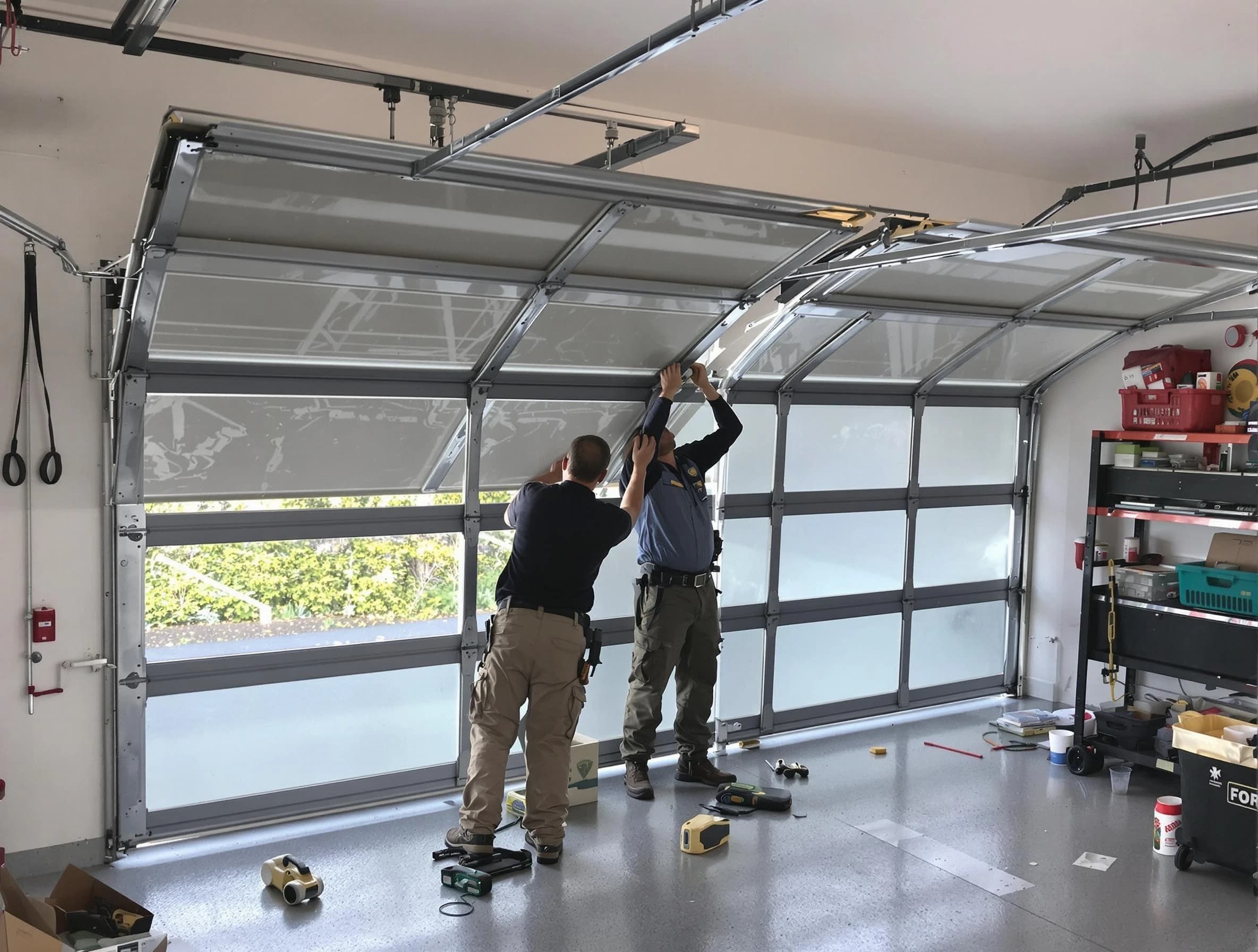 Plainsboro Garage Door Repair expert performing precise panel replacement on Plainsboro garage door