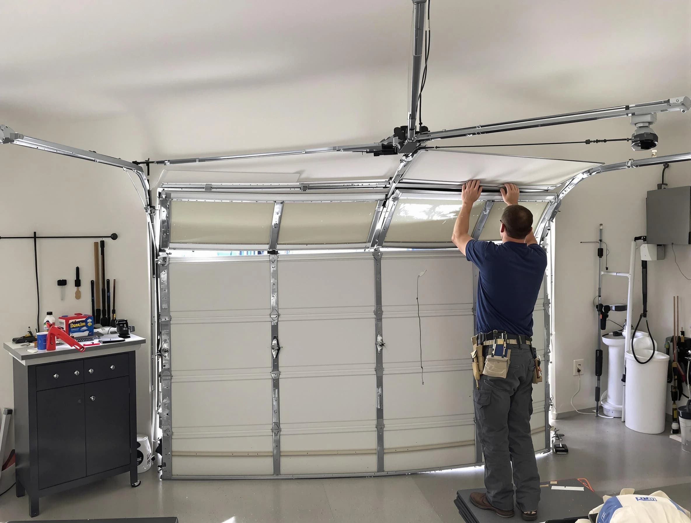 Plainsboro Garage Door Repair specialist performing precise section replacement on Plainsboro garage door