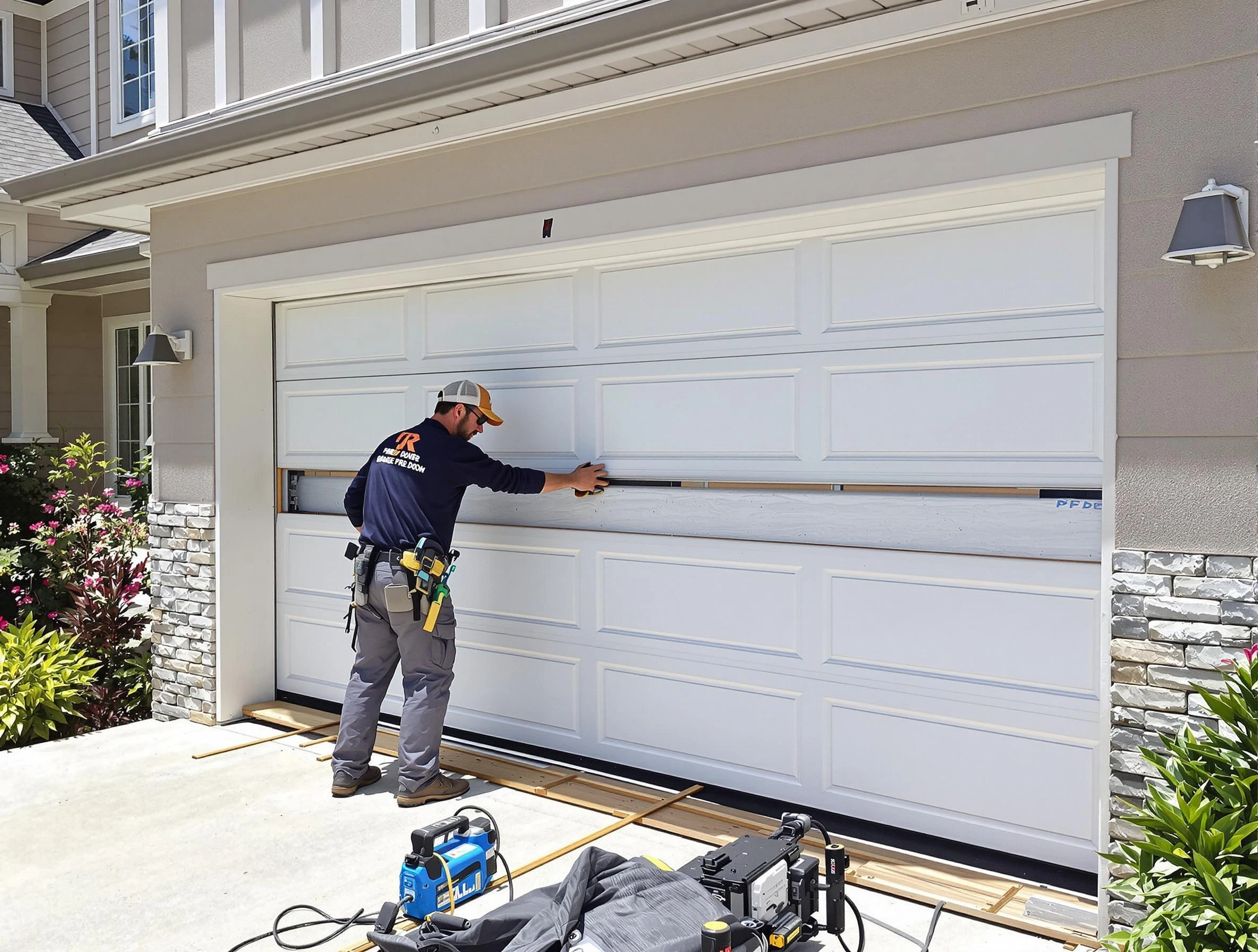 Plainsboro Garage Door Repair team performing complete garage door replacement at Plainsboro residence