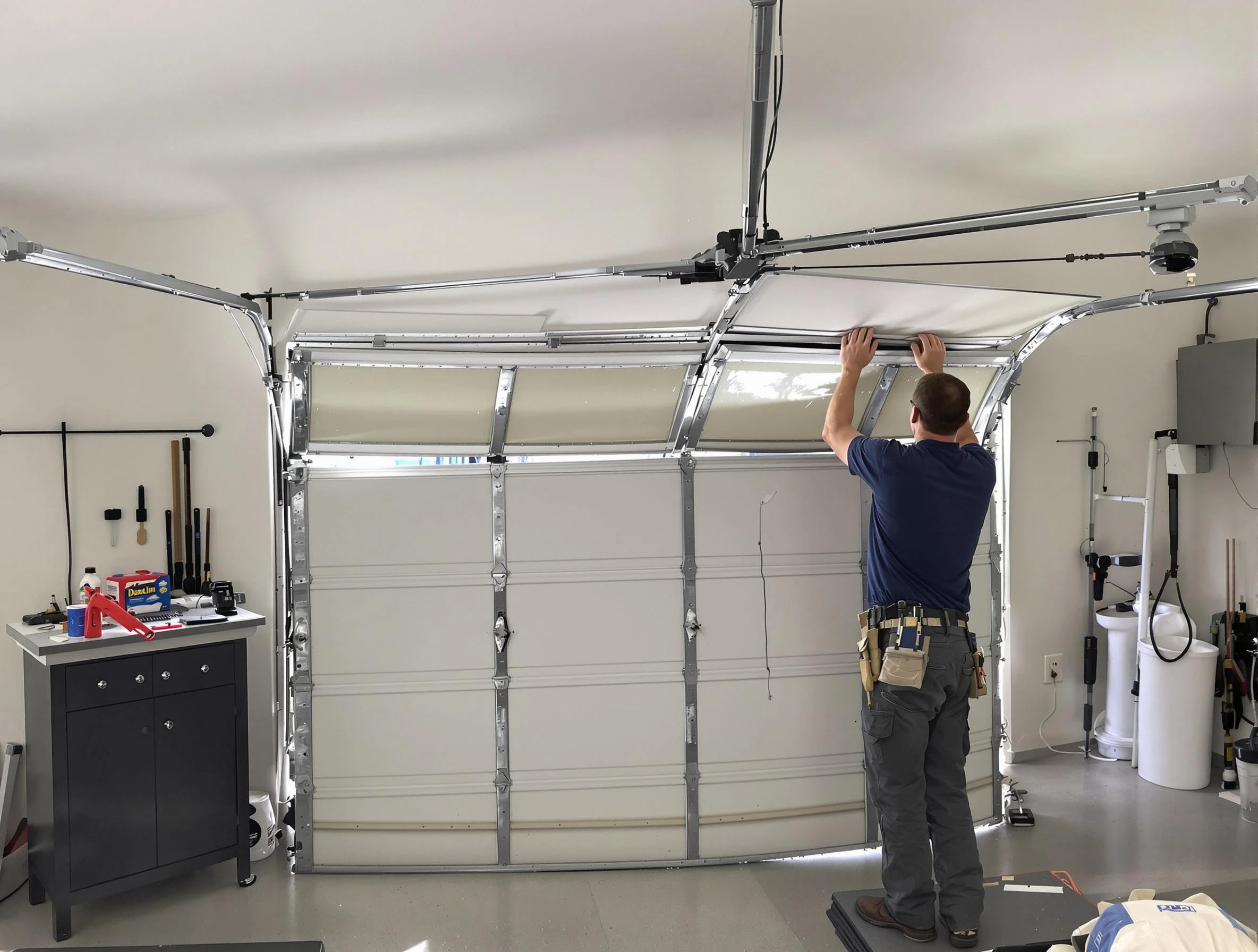 Plainsboro Garage Door Repair specialist performing precise section replacement on Plainsboro garage door